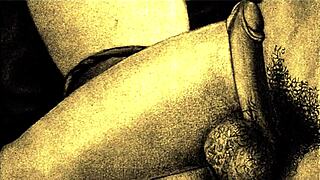 Vintage erotic hairy retro drawings antique style intimate poses