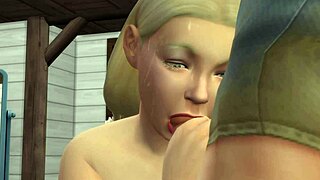 Blonde footjob blows load close-up then cock trample ball kick cum squirt