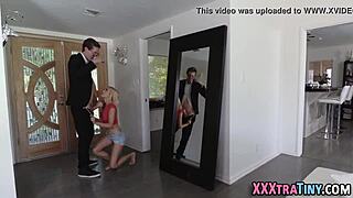 yo this tiny blonde goes all out slurping that thick cock