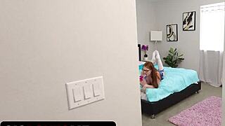 My inexperienced ginger stepsis sneaks in with a huge dildo, begging to practice fucking on camera.