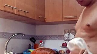 stepmom's juicy pussy pounded hard in kitchen creampie bliss