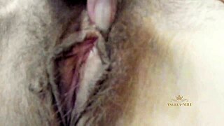 milf angela spreads hairy pussy jerking off while craving young 18+ husband's dick