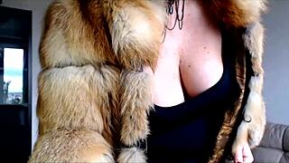 Aimee the webcam milf singer flashes her mature tits in fur coat 