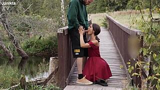 A horny village teen in miniskirt fucks outdoors promising city dreams