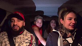 uber babe picks up hot bisexual couple at airport ends up licking wet pussies in car orgy 😘💦