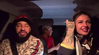 uber babe picks up hot bisexual couple at airport ends up licking wet pussies in car orgy 😘💦