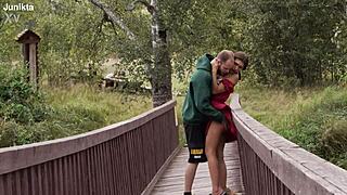 A horny village teen in miniskirt fucks outdoors promising city dreams