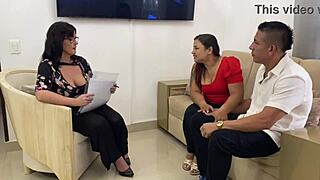 Amateur couple milf shares cum blowjob in psychological therapy threesome