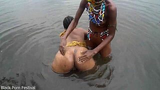 Tribal Lesbians Bathe Together In Village River Sparks Heat!