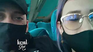 girlfriend sneaks oral on boyfriend during bumpy bus ride to bogota