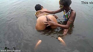 Tribal Lesbians Bathe Together In Village River Sparks Heat!