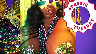 Jessica Grabbit Flashes Big Natural Tits at Mardi Gras with Rabbit Toy