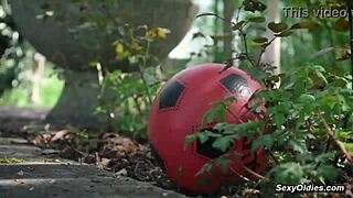 Teen Neighbor Teases Old Man Into Backyard Outdoor Face Fuck Sex