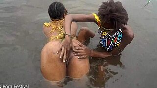 Tribal Lesbians Bathe Together In Village River Sparks Heat!