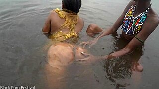 Tribal Lesbians Bathe Together In Village River Sparks Heat!