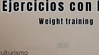 Young stud pumps real weights on monster cock building insane length girth control