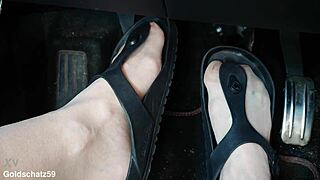 Pumping Hard In Birkenstocks With Nylon Feet Close Up!