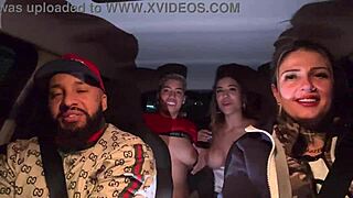 uber babe picks up hot bisexual couple at airport ends up licking wet pussies in car orgy 😘💦