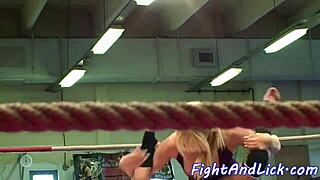 Glamour European lesbians rim asses lick pussies after wrestling fingering muff diving