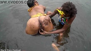 Tribal Lesbians Bathe Together In Village River Sparks Heat!