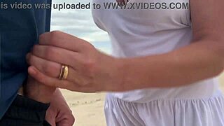 busty stranger milf strokes my monster cock to cumshot in public crowd pov