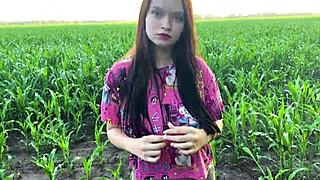 stepsister gets nervous out in the cornfield but stepbrother's big cock comforts her tight pussy outdoors
