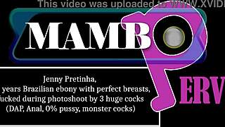 jenny pretinha's perfect ebony tits bounce as three huge cocks destroy her ass dap