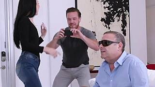 stepbrother pounds stepsis right beside blind stepdad's bed