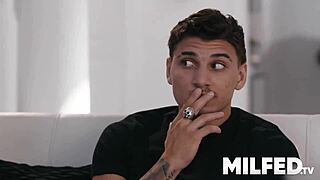 Hot mom-in-law's lingerie seduction makes her son's boyfriend cheat with wild rides