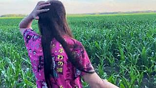 stepsister gets nervous out in the cornfield but stepbrother's big cock comforts her tight pussy outdoors