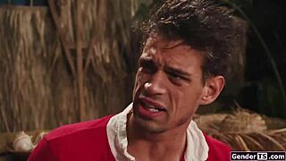 castaway on shemale island gets bareback ass licked and fucked