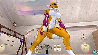 check renamon stretching furry style to hot beats
