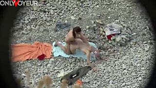Voyeur Catches Beach Babe's Round Booty Swallowing Full Cum Load