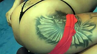 her thong slips aside in home video as she moans loud with wet pussy exposed