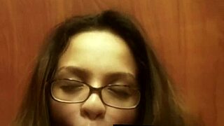 curvy horny office employee pauses elevator for secret solo masturbation session inside