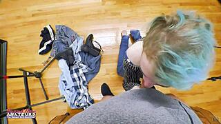 Color-Haired Raven Rimjobs Ass Then Milks Juicy Cock for Explosive Facial Cumshot