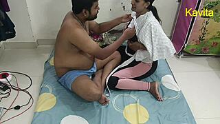 amateur indian couple kisses while fingering saggy tits pussy then close up missionary small cock fuck