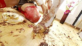 Mai Bailey and Eva May get so turned on fingering each other with food in lingerie