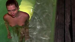 Bar flirt sparks poolside stranger pounding