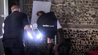 peek behind the scenes as mature college girl bettie slips into stockings