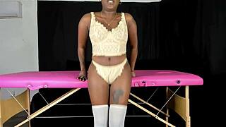 brunette model slips into seductive vintage lace lingerie slowly