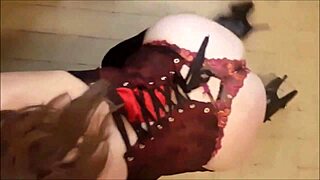 French milf in satin lingerie deepthroats clothed cock