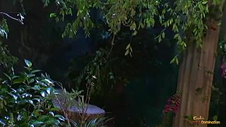 Asian babe fingers clit outdoors hunk spots her bends over for cowgirl ride