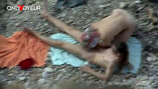 Voyeur Catches Beach Babe's Round Booty Swallowing Full Cum Load