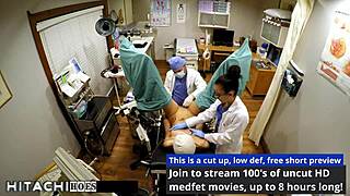 Nurse slaps patient's shaved pussy with hitachi vibrator forcing multiple squirting orgasms!