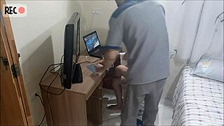 safada housewife sucks redhead uniform cock cum on fat ass