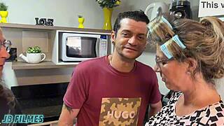 Friends Pound Naughty Grandma with Intense Double Penetration at Home