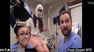 Nurse slaps patient's shaved pussy with hitachi vibrator forcing multiple squirting orgasms!