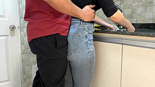 Maid's jeans ass catches free use cum