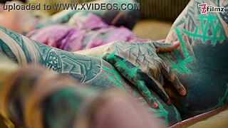 Tattooed dreadhead teen bends over to ride monster cock deep in ass and pussy